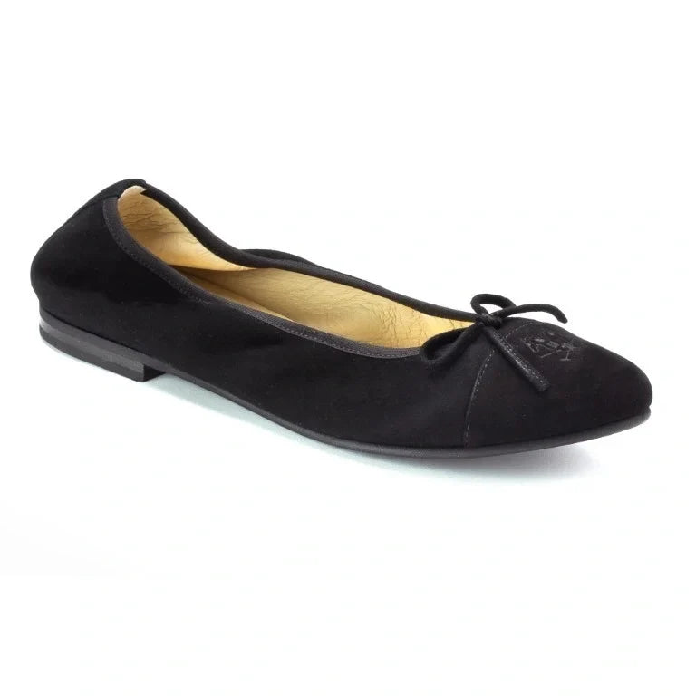 1623 - Black Suede Teens Bow Shoe