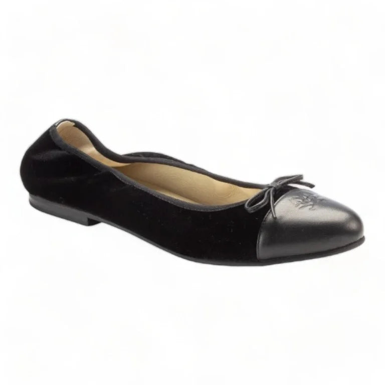 1623 - Black Velvet Teens Bow Shoe