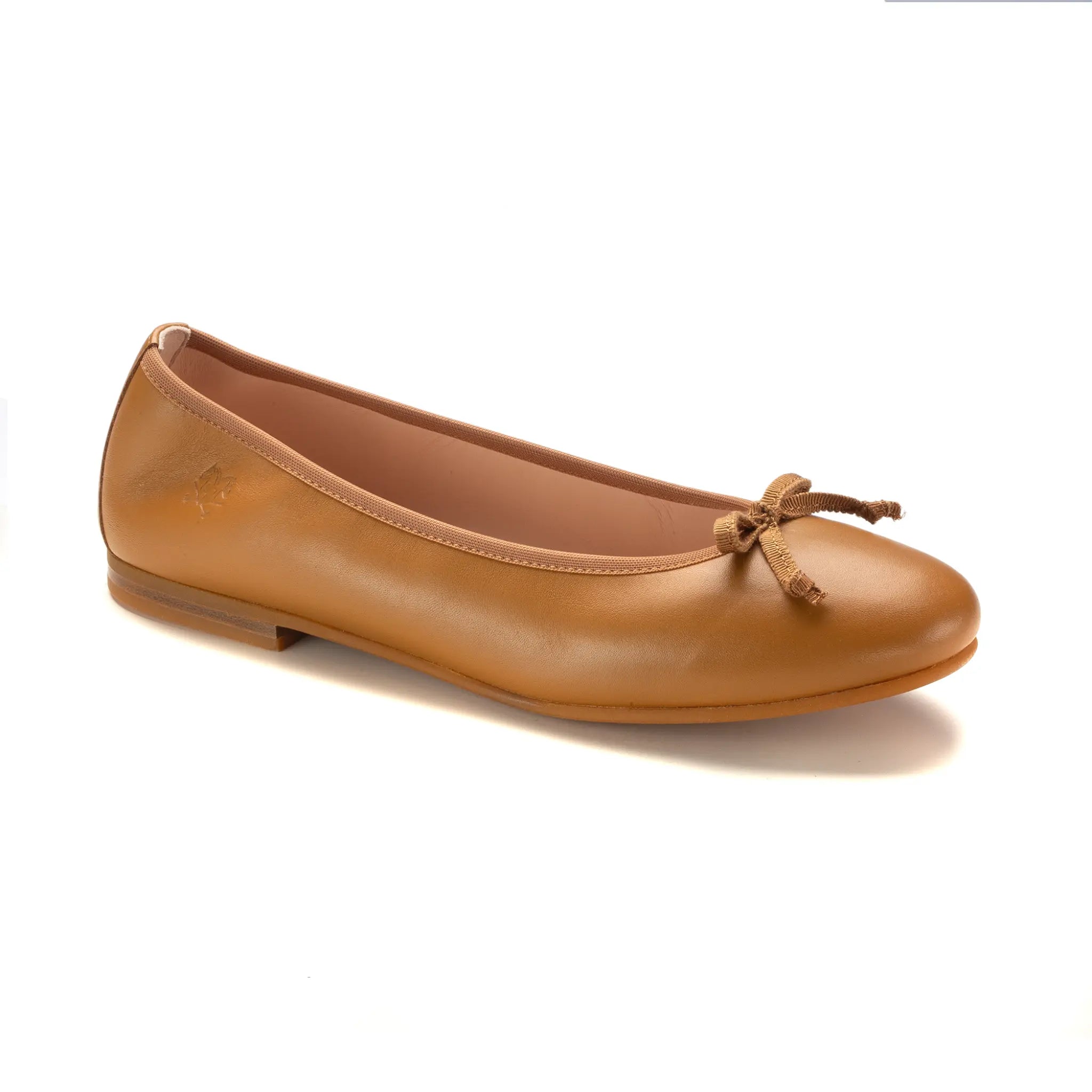 1628 - Tan Leather Girls Dressy Bow Shoe