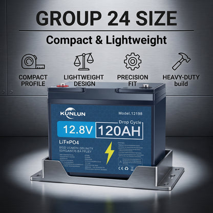 🔥Summer Sale🔥KUNLUN 12V 120Ah LiFePO4 Lithium Battery (Group 24 Size)