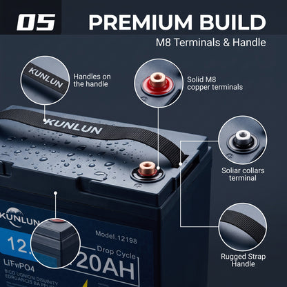 🔥Summer Sale🔥KUNLUN 12V 120Ah LiFePO4 Lithium Battery (Group 24 Size)