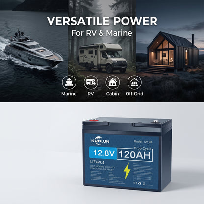 🔥Summer Sale🔥KUNLUN 12V 120Ah LiFePO4 Lithium Battery (Group 24 Size)